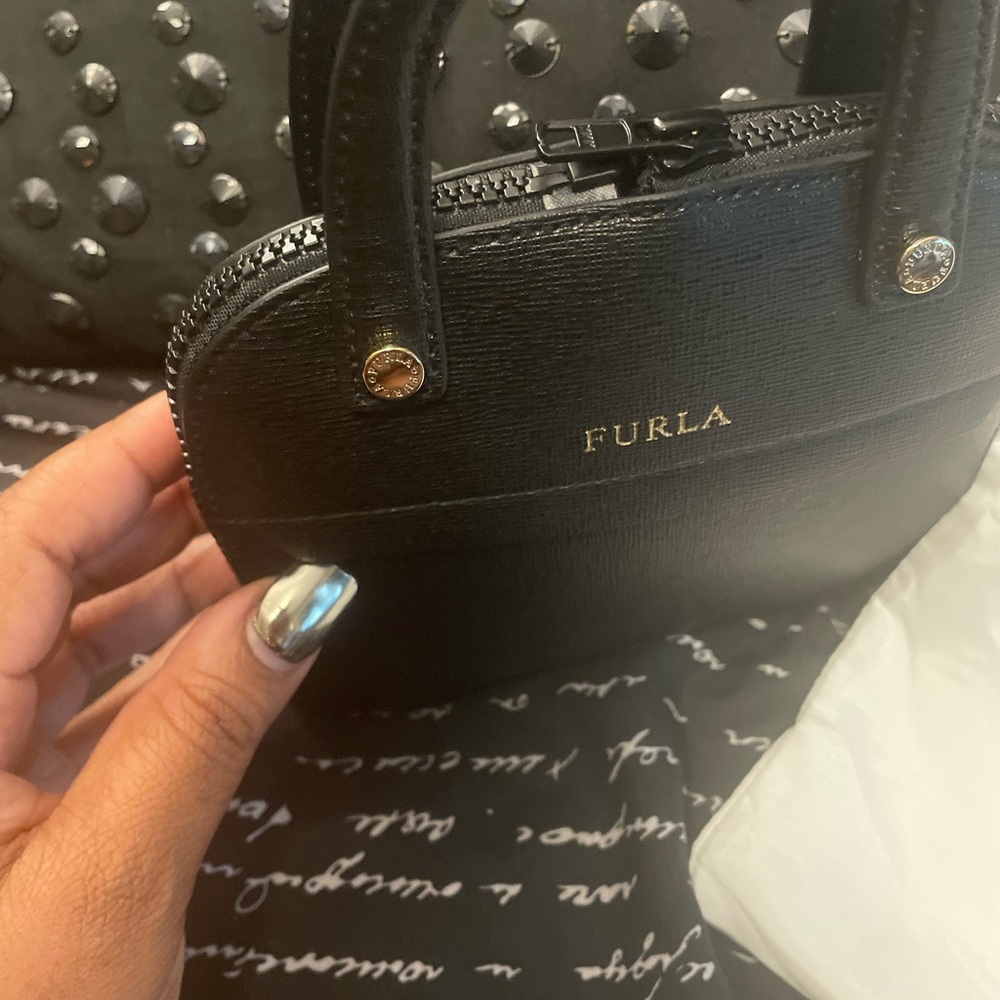 FURLA Black Foladable Shopper Tote - Rare - Picture 12 of 16